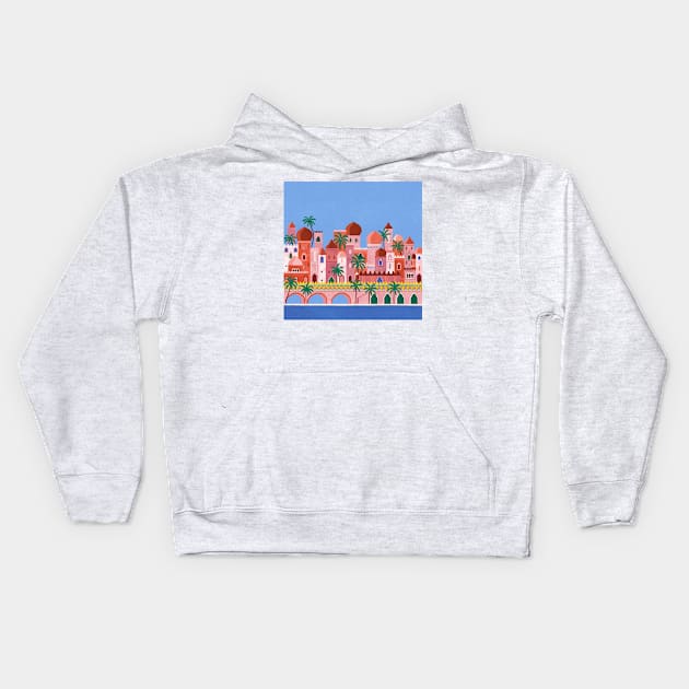 Pink city Kids Hoodie by MonaMai